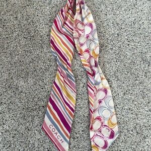 Coach Multicolor Silk Twilly in Pink, Yellow, Orange, Gray & Cream